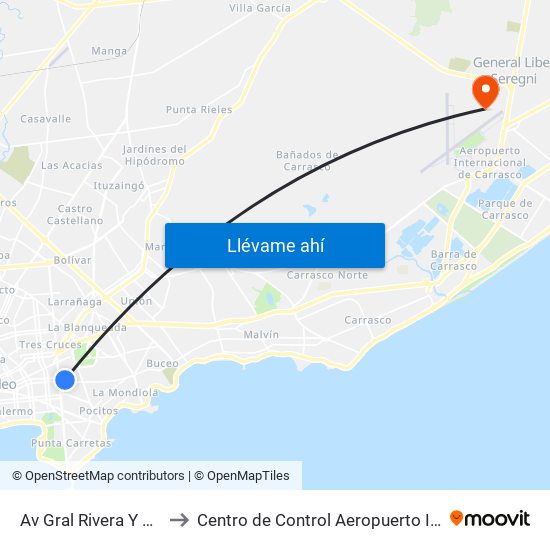 Av Gral Rivera Y Pedro Campbell to Centro de Control Aeropuerto Internacional de Carrasco map