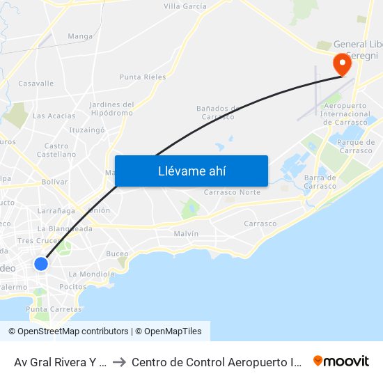 Av Gral Rivera Y Acevedo Diaz to Centro de Control Aeropuerto Internacional de Carrasco map