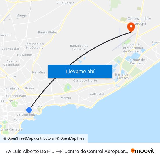 Av Luis Alberto De Herrera - Av Gral Rivera to Centro de Control Aeropuerto Internacional de Carrasco map