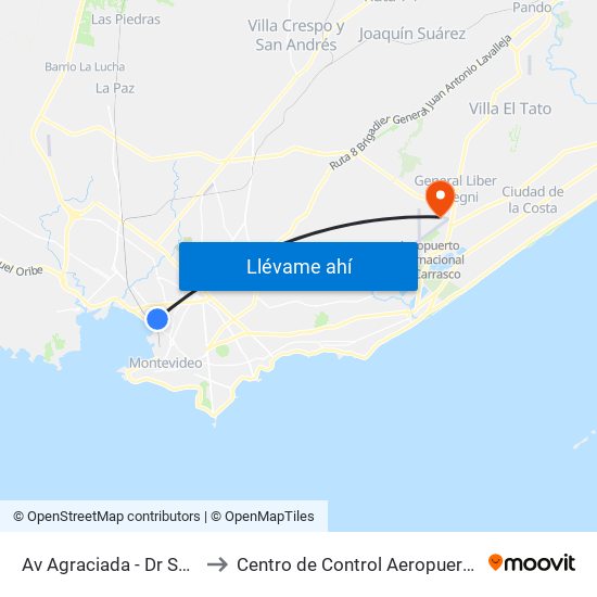 Av Agraciada - Dr Salvador Garcia Pintos to Centro de Control Aeropuerto Internacional de Carrasco map