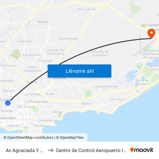 Av Agraciada Y Gral Cesar Diaz to Centro de Control Aeropuerto Internacional de Carrasco map
