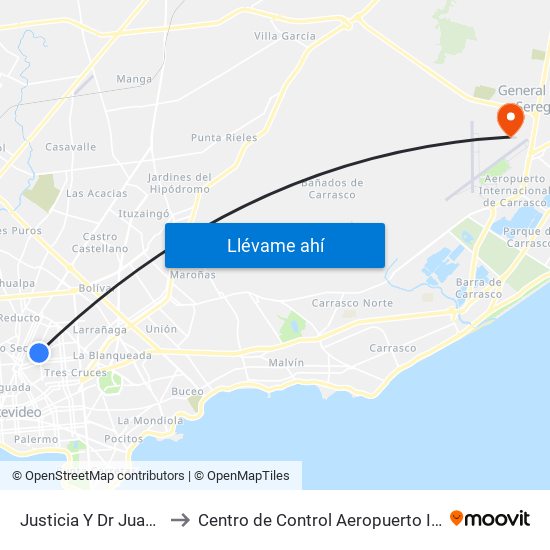 Justicia Y Dr Juan J De Amezaga to Centro de Control Aeropuerto Internacional de Carrasco map