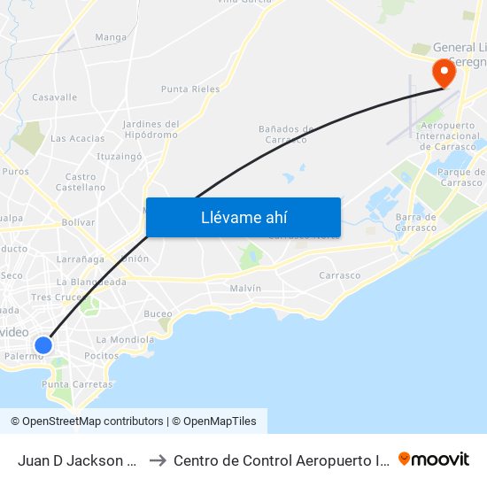 Juan D Jackson Y Constituyente to Centro de Control Aeropuerto Internacional de Carrasco map