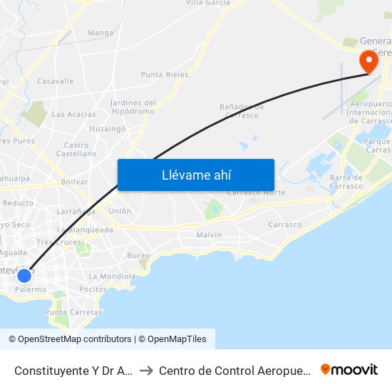 Constituyente Y Dr Andres Martinez Trueba to Centro de Control Aeropuerto Internacional de Carrasco map