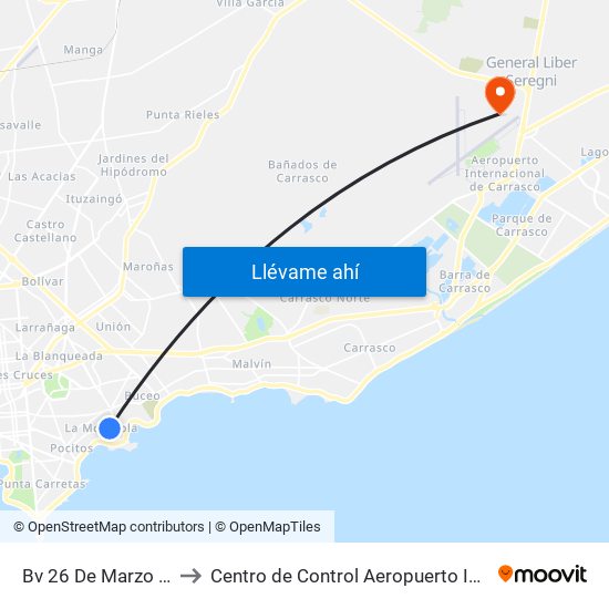 Bv 26 De Marzo - Marco Bruto to Centro de Control Aeropuerto Internacional de Carrasco map