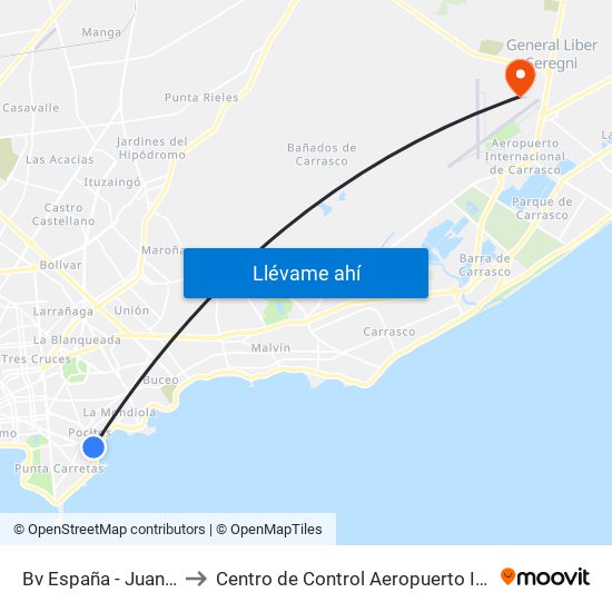 Bv España - Juan Benito Blanco to Centro de Control Aeropuerto Internacional de Carrasco map