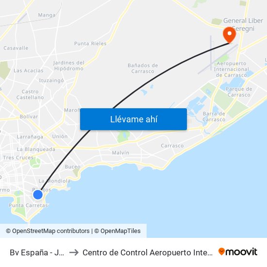Bv España - Jose Ellauri to Centro de Control Aeropuerto Internacional de Carrasco map