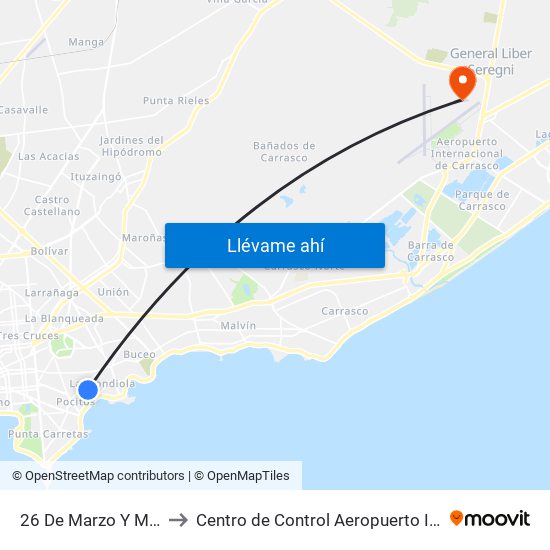 26 De Marzo Y Manuel V Pagola to Centro de Control Aeropuerto Internacional de Carrasco map