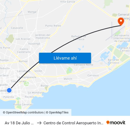 Av 18 De Julio Y Magallanes to Centro de Control Aeropuerto Internacional de Carrasco map