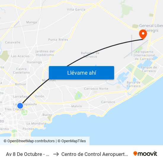Av 8 De Octubre - Av Dr Manuel Albo to Centro de Control Aeropuerto Internacional de Carrasco map