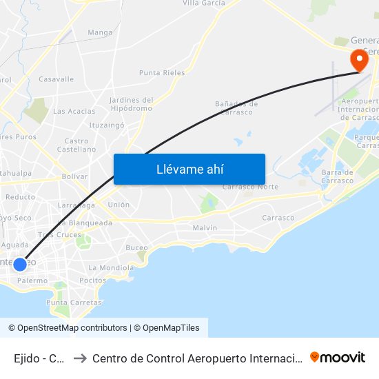 Ejido - Colonia to Centro de Control Aeropuerto Internacional de Carrasco map