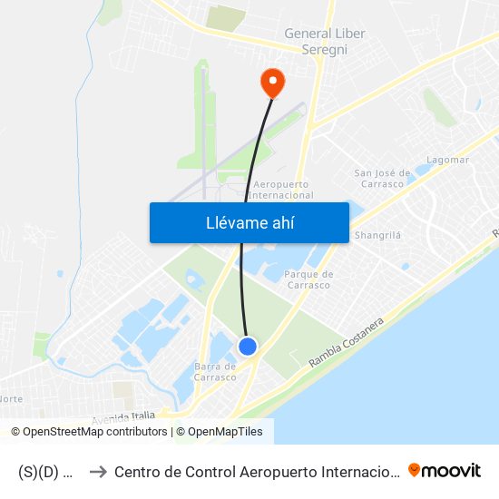 (S)(D) Geant to Centro de Control Aeropuerto Internacional de Carrasco map
