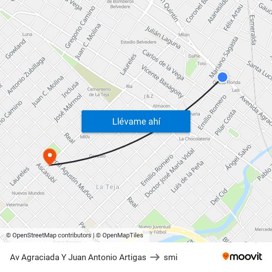 Av Agraciada Y Juan Antonio Artigas to smi map