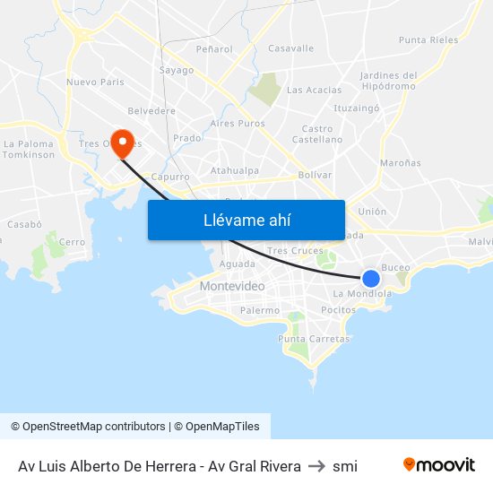 Av Luis Alberto De Herrera - Av Gral Rivera to smi map