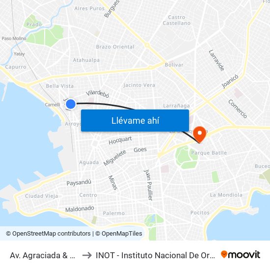 Av. Agraciada & García Morales to INOT - Instituto Nacional De Ortopedia Y  Traumatologia map