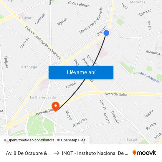 Av. 8 De Octubre & Dr. Silvestre Pérez to INOT - Instituto Nacional De Ortopedia Y  Traumatologia map