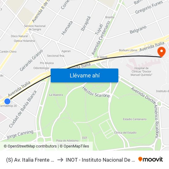 (S) Av. Italia Frente A Medica Uruguaya to INOT - Instituto Nacional De Ortopedia Y  Traumatologia map