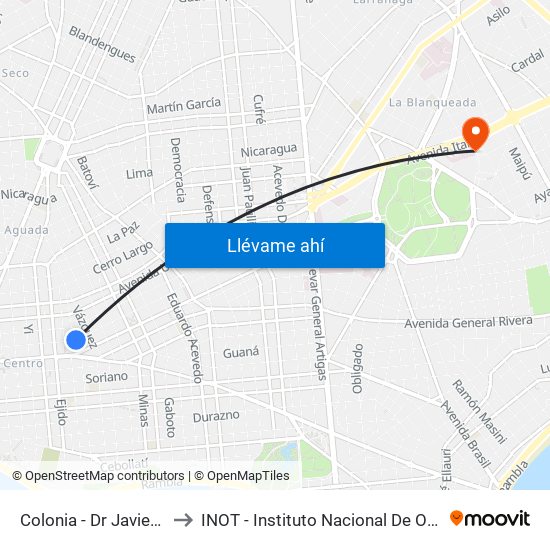 Colonia - Dr Javier Barrios Amorin to INOT - Instituto Nacional De Ortopedia Y  Traumatologia map