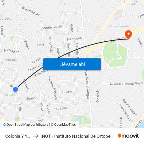 Colonia Y Yaguaron to INOT - Instituto Nacional De Ortopedia Y  Traumatologia map