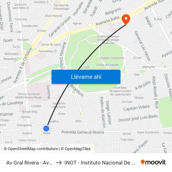 Av Gral Rivera - Av Ing Luis P Ponce to INOT - Instituto Nacional De Ortopedia Y  Traumatologia map