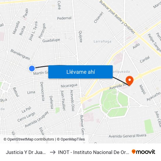 Justicia Y Dr Juan J De Amezaga to INOT - Instituto Nacional De Ortopedia Y  Traumatologia map