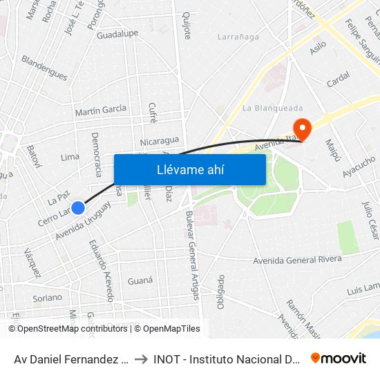 Av Daniel Fernandez Crespo Y Cerro Largo to INOT - Instituto Nacional De Ortopedia Y  Traumatologia map