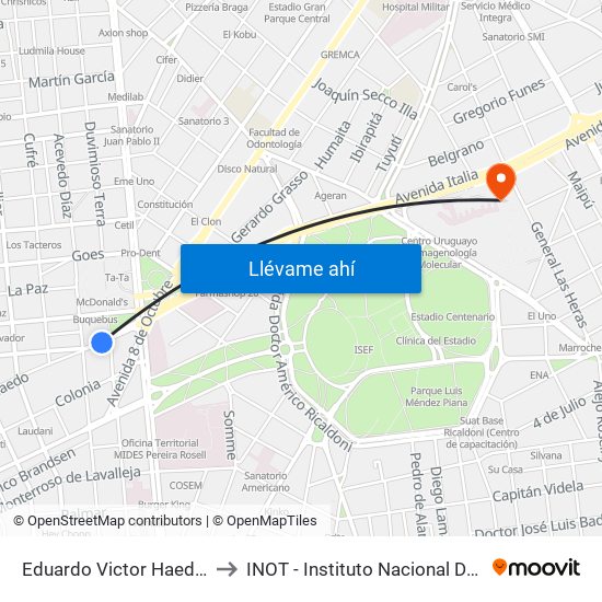 Eduardo Victor Haedo Y Dr Mario Cassinoni to INOT - Instituto Nacional De Ortopedia Y  Traumatologia map