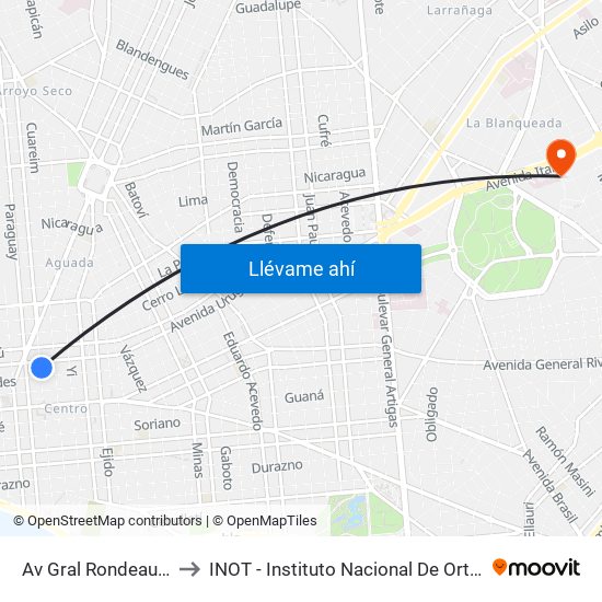 Av Gral Rondeau Y Av Uruguay to INOT - Instituto Nacional De Ortopedia Y  Traumatologia map