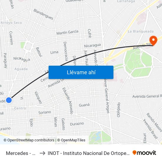 Mercedes - Paraguay to INOT - Instituto Nacional De Ortopedia Y  Traumatologia map