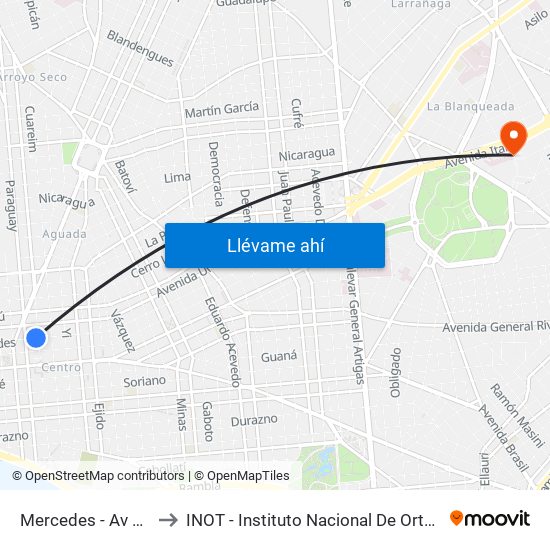 Mercedes - Av Gral Rondeau to INOT - Instituto Nacional De Ortopedia Y  Traumatologia map