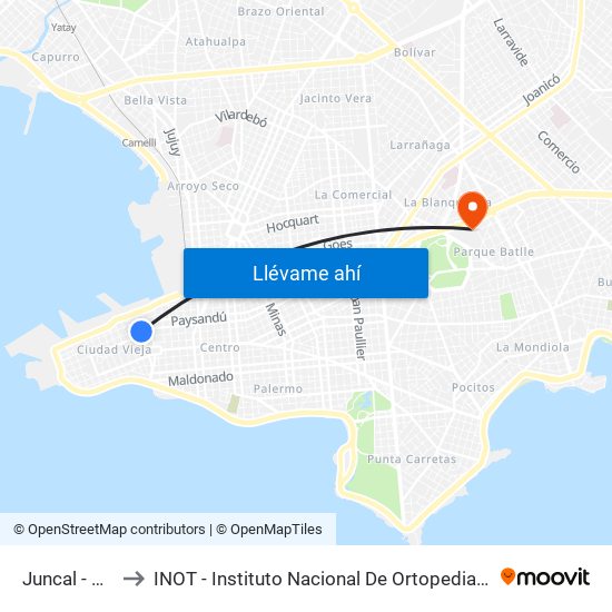 Juncal - Cerrito to INOT - Instituto Nacional De Ortopedia Y  Traumatologia map