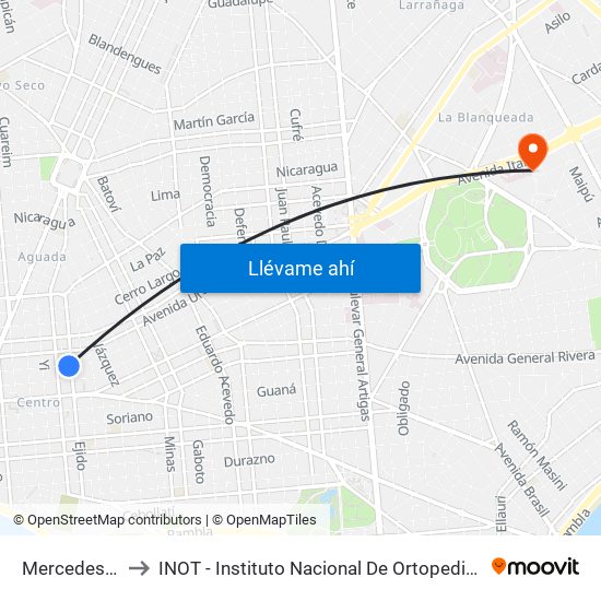 Mercedes - Ejido to INOT - Instituto Nacional De Ortopedia Y  Traumatologia map