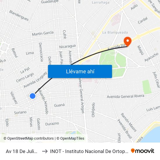 Av 18 De Julio Y Gaboto to INOT - Instituto Nacional De Ortopedia Y  Traumatologia map