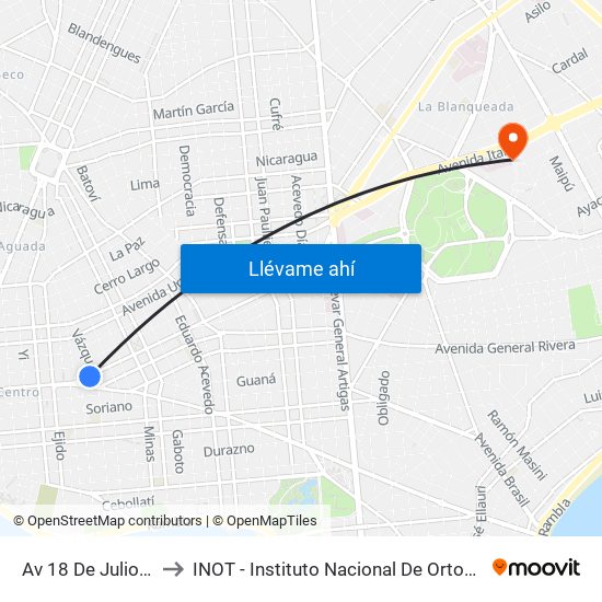 Av 18 De Julio Y Vazquez to INOT - Instituto Nacional De Ortopedia Y  Traumatologia map