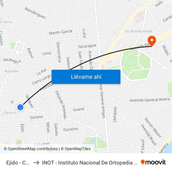 Ejido - Colonia to INOT - Instituto Nacional De Ortopedia Y  Traumatologia map