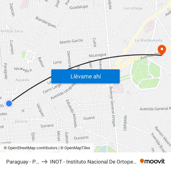Paraguay - Paysandu to INOT - Instituto Nacional De Ortopedia Y  Traumatologia map