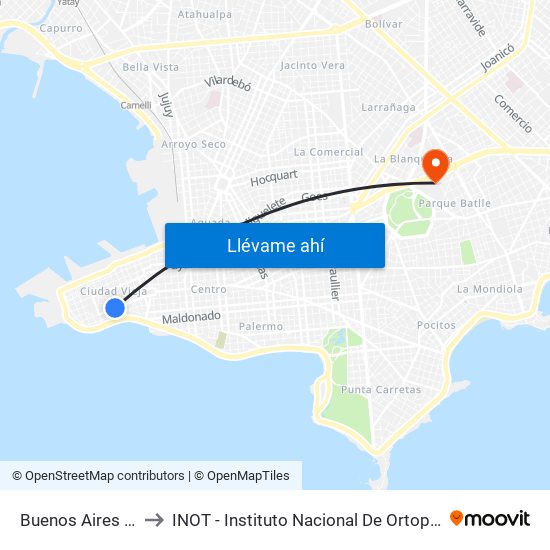 Buenos Aires - Misiones to INOT - Instituto Nacional De Ortopedia Y  Traumatologia map