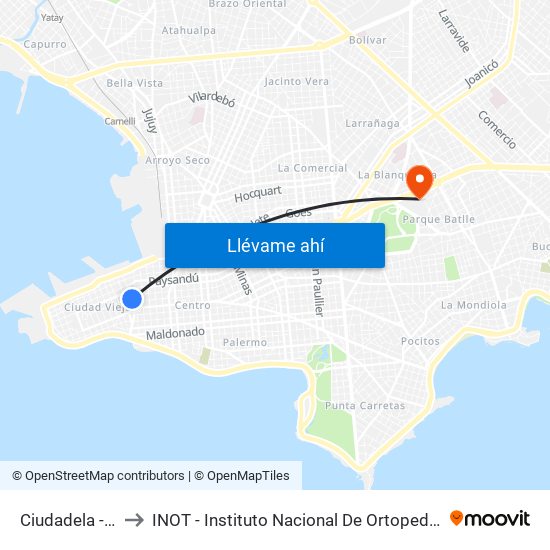 Ciudadela - Rincon to INOT - Instituto Nacional De Ortopedia Y  Traumatologia map