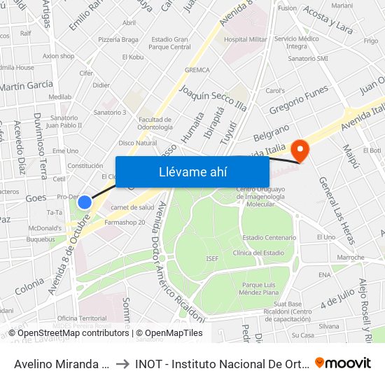 Avelino Miranda Y Gral Urquiza to INOT - Instituto Nacional De Ortopedia Y  Traumatologia map