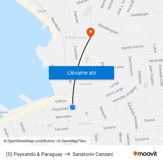 (S) Paysandú & Paraguay to Sanatorio Canzani map