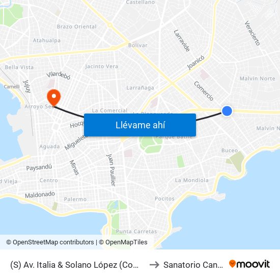 (S) Av. Italia & Solano López (Comercio) to Sanatorio Canzani map