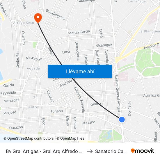 Bv Gral Artigas - Gral Arq Alfredo Baldomir to Sanatorio Canzani map