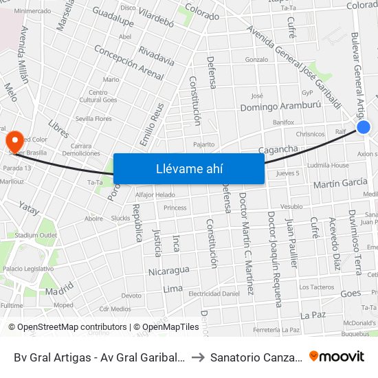 Bv Gral Artigas - Av Gral Garibaldi to Sanatorio Canzani map