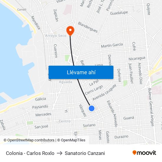 Colonia - Carlos Roxlo to Sanatorio Canzani map