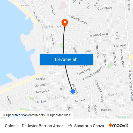 Colonia - Dr Javier Barrios Amorin to Sanatorio Canzani map