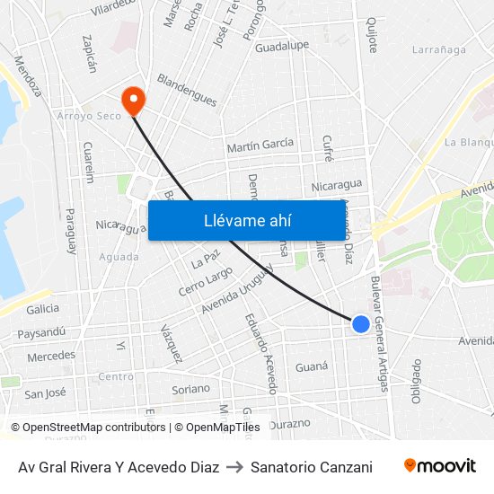 Av Gral Rivera Y Acevedo Diaz to Sanatorio Canzani map