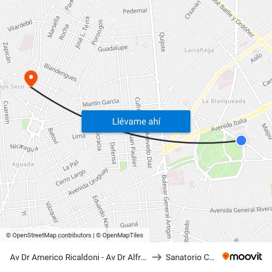 Av Dr Americo Ricaldoni - Av Dr Alfredo Navarro to Sanatorio Canzani map