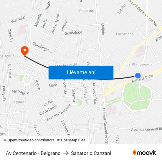 Av Centenario - Belgrano to Sanatorio Canzani map