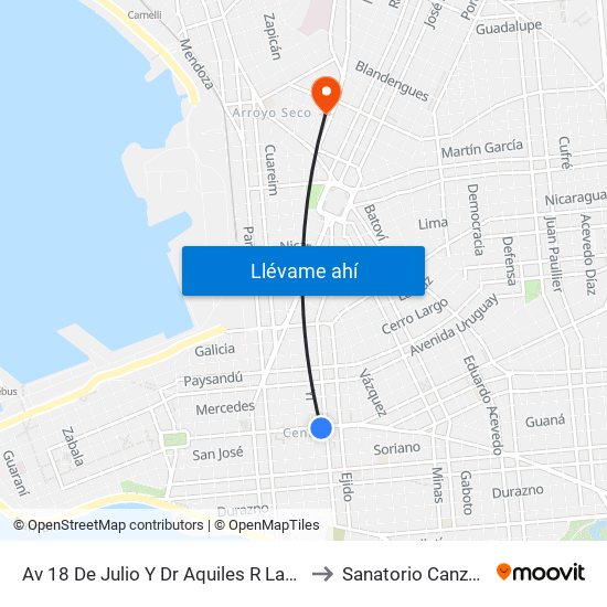 Av 18 De Julio Y Dr Aquiles R Lanza to Sanatorio Canzani map