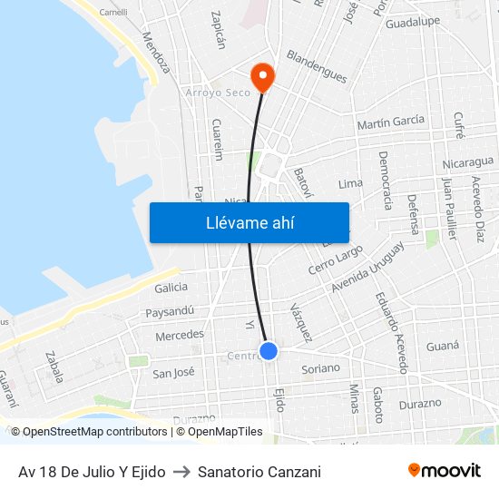Av 18 De Julio Y Ejido to Sanatorio Canzani map